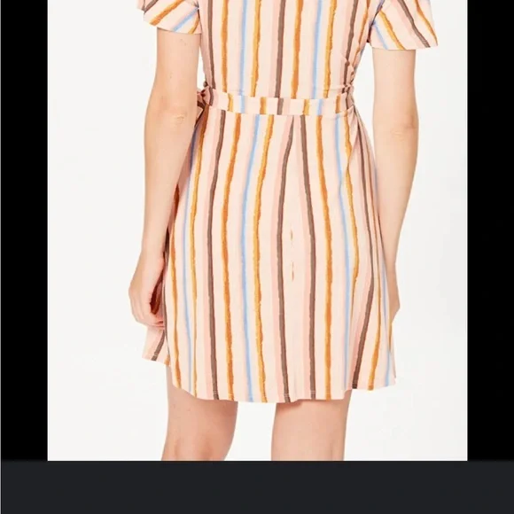 BCBGeneration Dress Womens Short Sleeve Riviera Stripe Wrap V-Neck Multicolor M - Picture 2 of 11